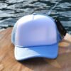 light blue hat blank Light blue and white foam trucker hat