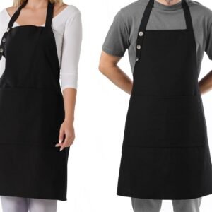 Black apron with buttons cropped Kitchen apron with buttons