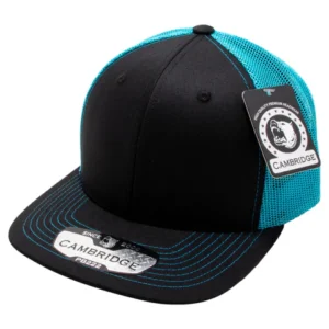 Cambridge black and neon blue curved bill mesh back