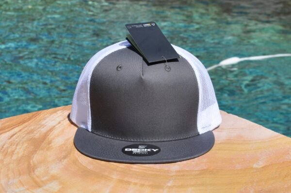 Charcoal and white mesh flat Flat Bill with Mesh Back Trucker Hat