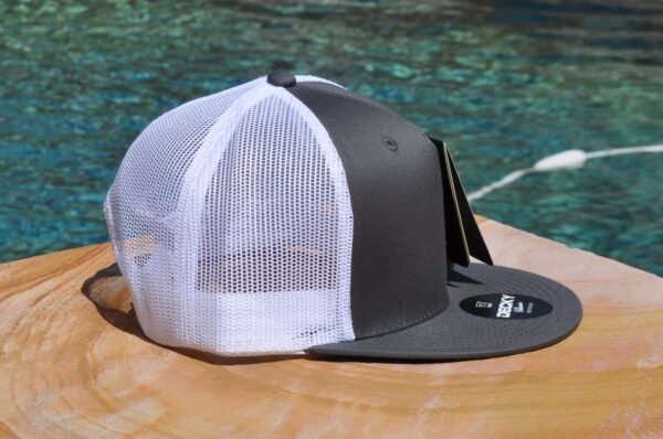 Charcoal and white mesh flat side Flat Bill with Mesh Back Trucker Hat