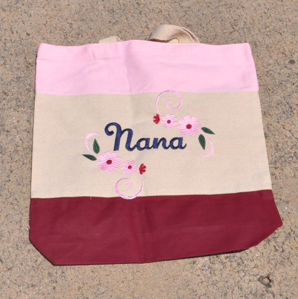Tricolor canvas tote bag maroon cream and pink