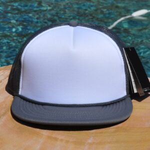gray white foam flat blank Flat Bill with Foam Trucker Hat