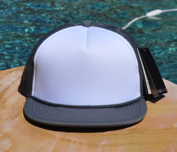 gray white foam flat blank Flat Bill with Foam Trucker Hat