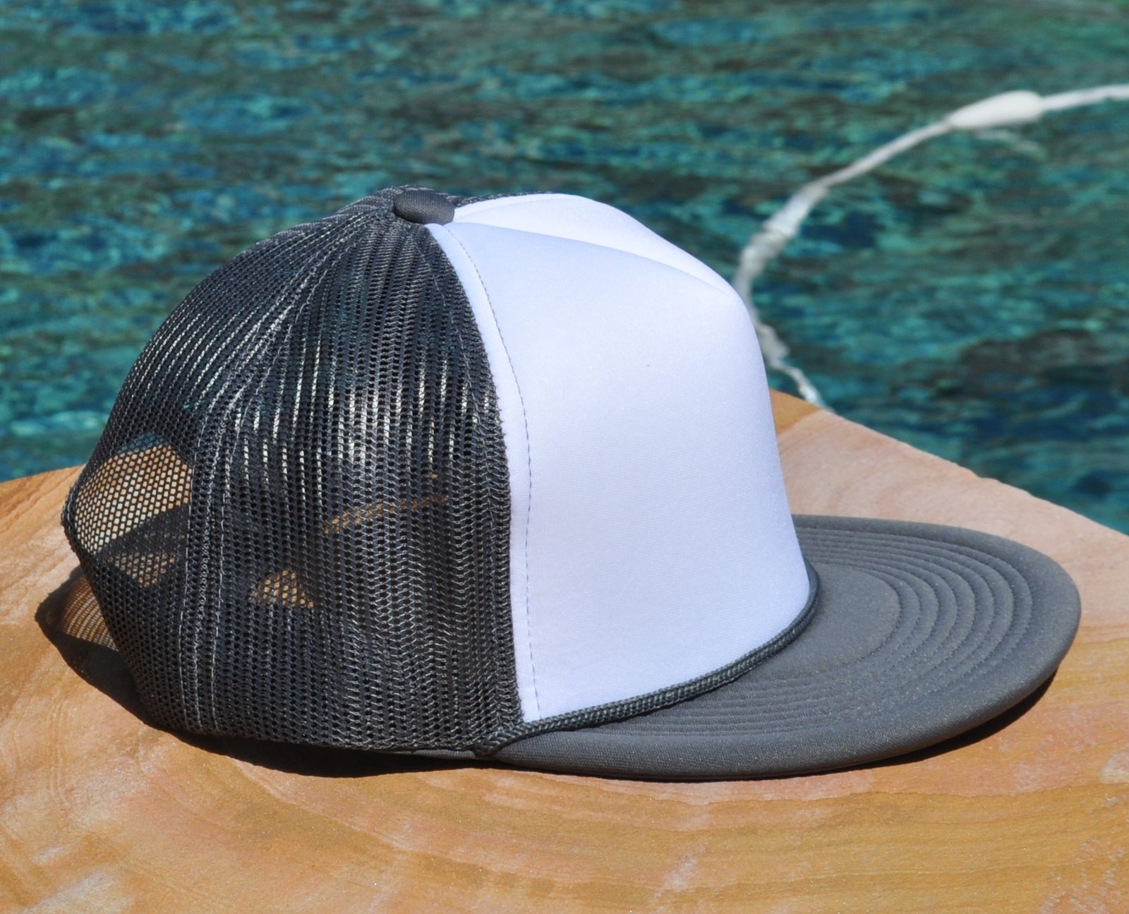 gray white foam flat blank Flat Bill with Foam Trucker Hat