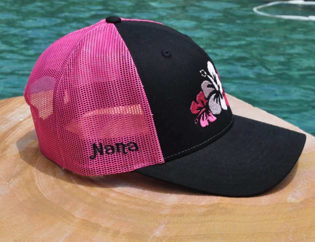 Name embroidered on the side of the hat