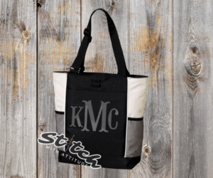 Blank Canvas two tone bag with monogram on the front