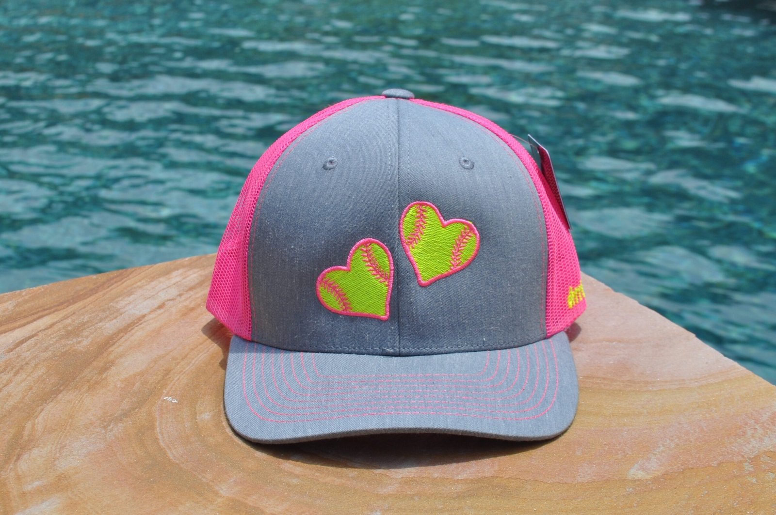 Pink softball heart design plain Double Softball Heart – Pink & Yellow Edition Embroidery Design