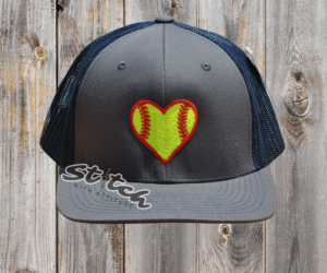 Single heart design with yellow and red on gray hat