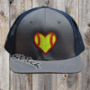 Single heart design with yellow and red on gray hat