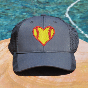 Single softball heart embroidery hat example