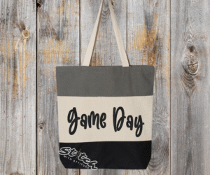 Game day canvas embroidered tote