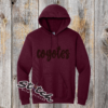 Maroon hoodie sweatshirt with puff embroidery of mascot