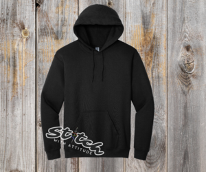 Black hoodie sweatshirt with puff embroidery of mascot