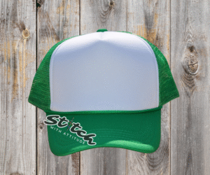 White and kelly green foam trucker hat