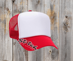 White and red foam trucker hat
