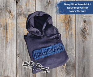Navy tone on tone glitter embroidery hoodie