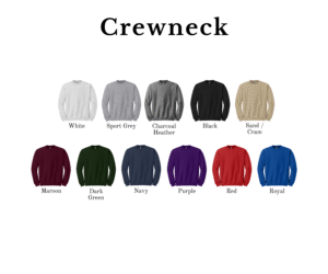 Crewneck sweatshirt color options