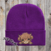 Purple Baby highland cow with beanie