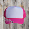 white and fuchsia foam trucker hat