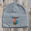 F-caw-F chicken design on a gray beanie