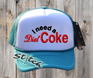 I need a diet soda on a teal and white hat