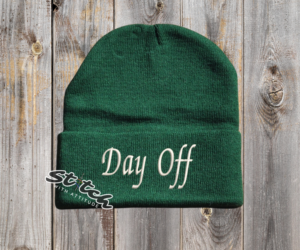 Dark Green beanie with the embroidery on the front