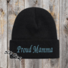 Black beanie with the embroidery on the front