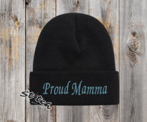 Black beanie with the embroidery on the front