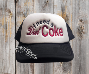 I need a diet soda on a black and white hat