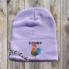 F-caw-F chicken design on a lavender beanie