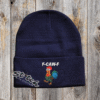 F-caw-F chicken design on a navy beanie