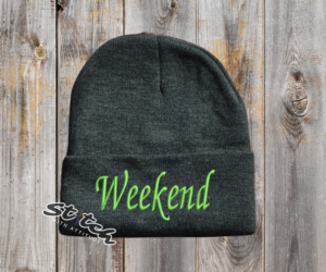 Charcoal beanie with the embroidery on the front