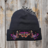 Embroidered butterflies on a black beanie