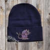 Funny hockey rat embroidered on a navy beanie