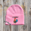 F-caw-F chicken design on a pink beanie