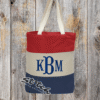 Red and Blue tricolor canvas bag with monogram on the front Red and Blue tricolor canvas bag with monogram on the front