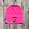 F-caw-F chicken design on a hot pink beanie