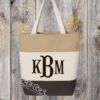 Chocolate tricolor canvas bag with monogram on the front Chocolate tricolor canvas bag with monogram on the front