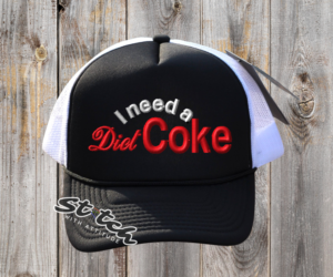 I need a diet soda on a black and white hat