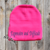Bright Pink beanie with the embroidery on the front