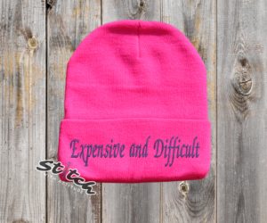 Bright Pink beanie with the embroidery on the front
