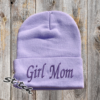 Lavendar beanie with the embroidery on the front