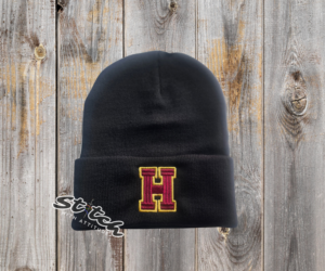 Double Color University Letter black beanie