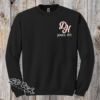 Daddy Hack logo embroidered on a black crewneck sweatshirt with name and number option Daddy Hack logo embroidered on a black crewneck sweatshirt with name and number option