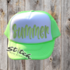 Foam trucker hat bright green with summer embroidered Foam trucker hat bright green with summer embroidered