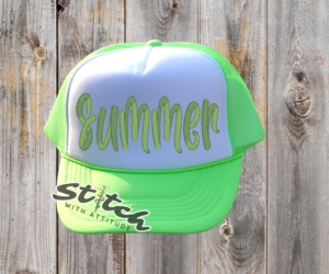 Foam trucker hat bright green with summer embroidered Foam trucker hat bright green with summer embroidered