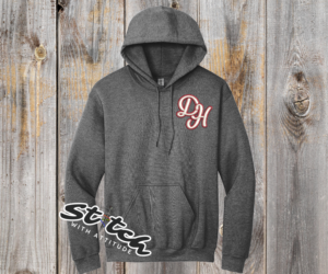 Daddy Hack logo embroidered on a dark gray hoodie sweatshirt