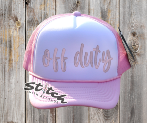 light pink Foam trucker hat with off duty embroidered light pink Foam trucker hat with off duty embroidered