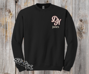 Daddy Hack logo embroidered on a black crewneck sweatshirt with name option Daddy Hack logo embroidered on a black crewneck sweatshirt with name option